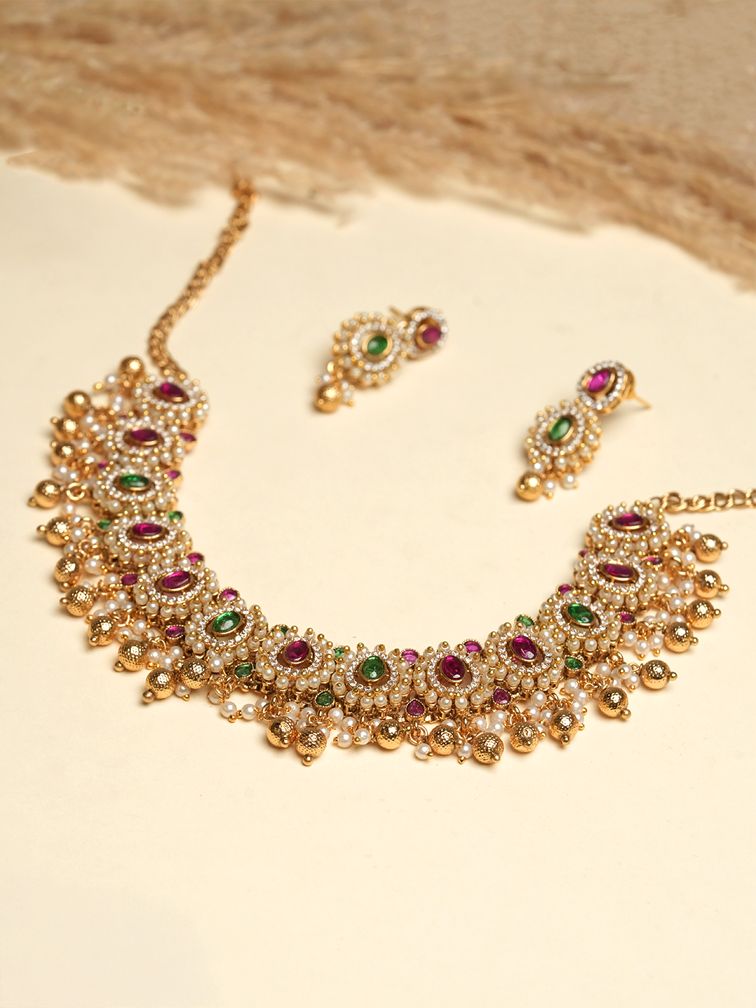 Pink Green Necklace Set