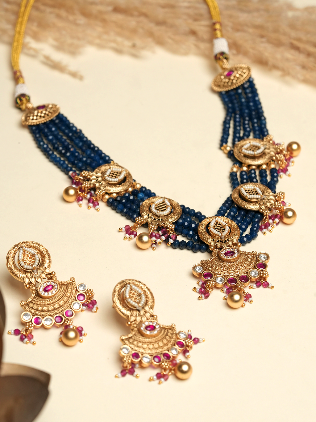 Dark Blue Beaded Necklace