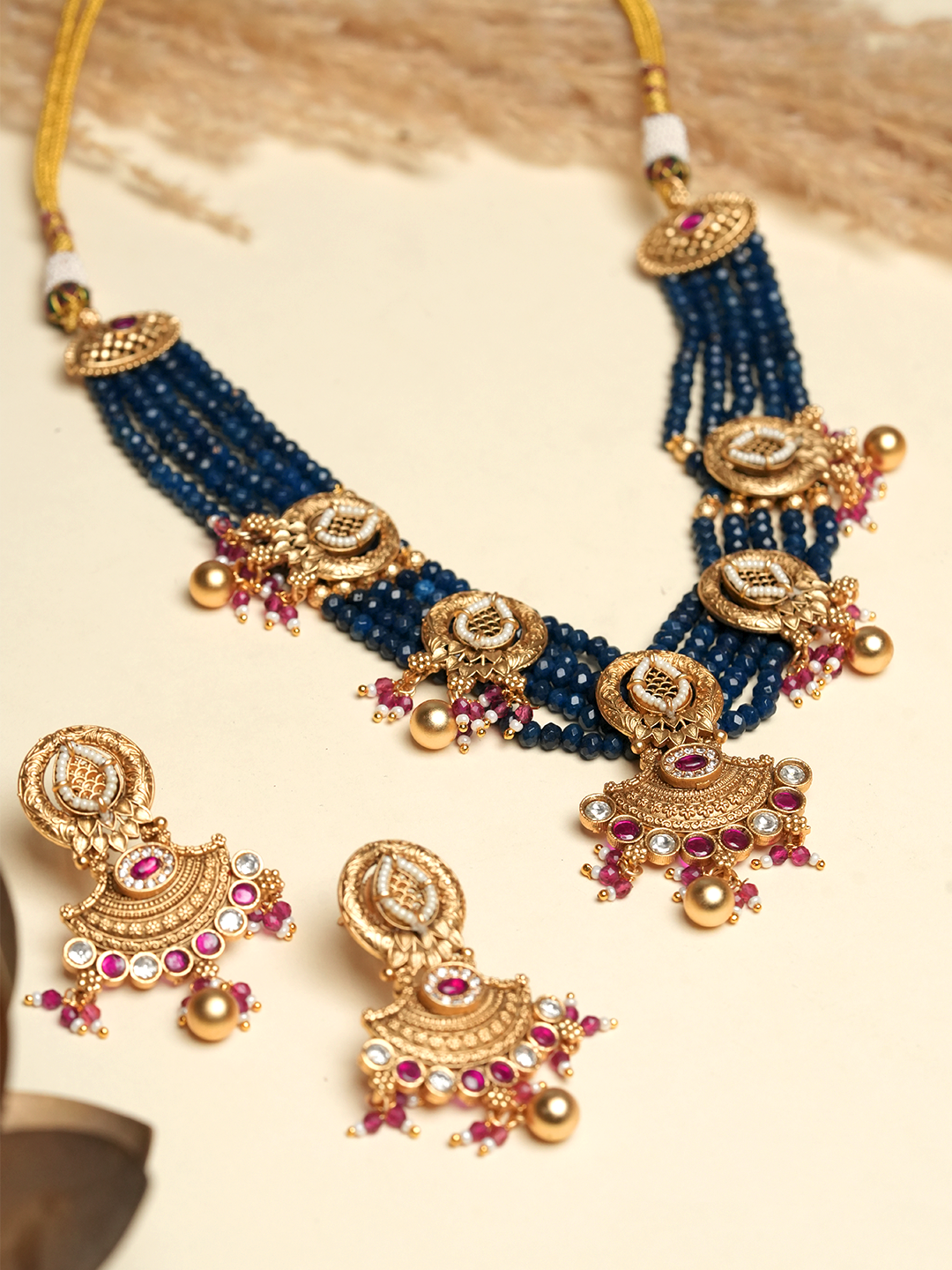 Dark Blue Beaded Necklace
