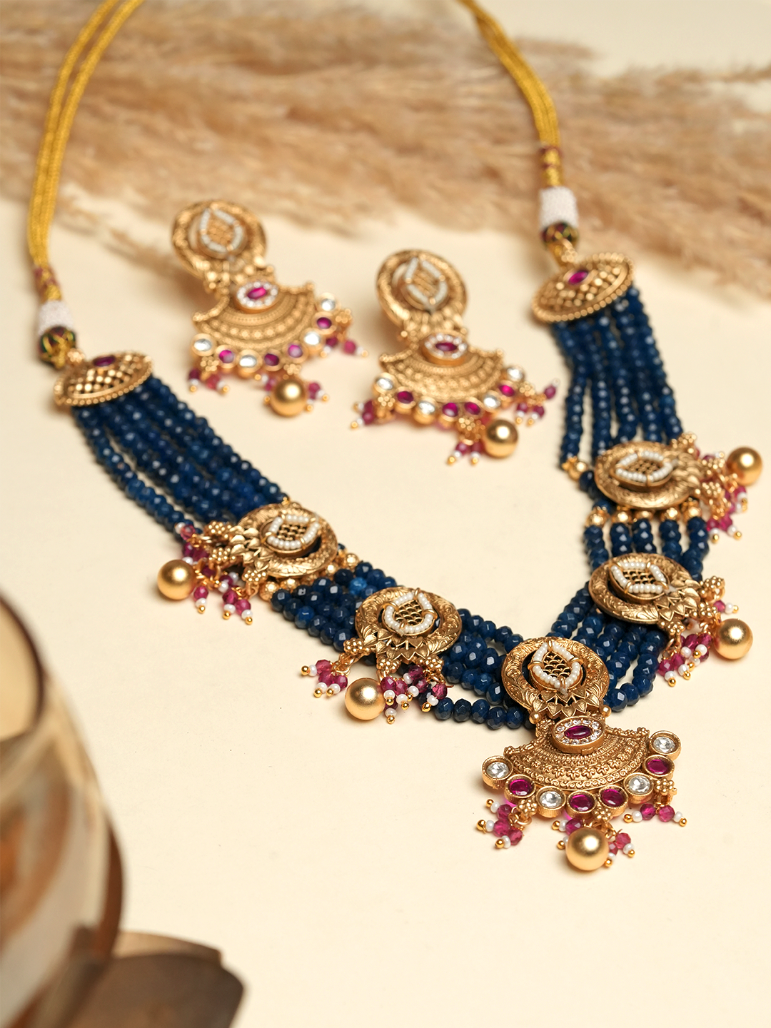 Dark Blue Beaded Necklace
