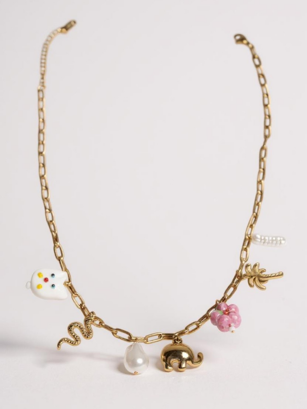 18K Gold Stainless Steel Pearl Flower Elephant Charms Necklaces