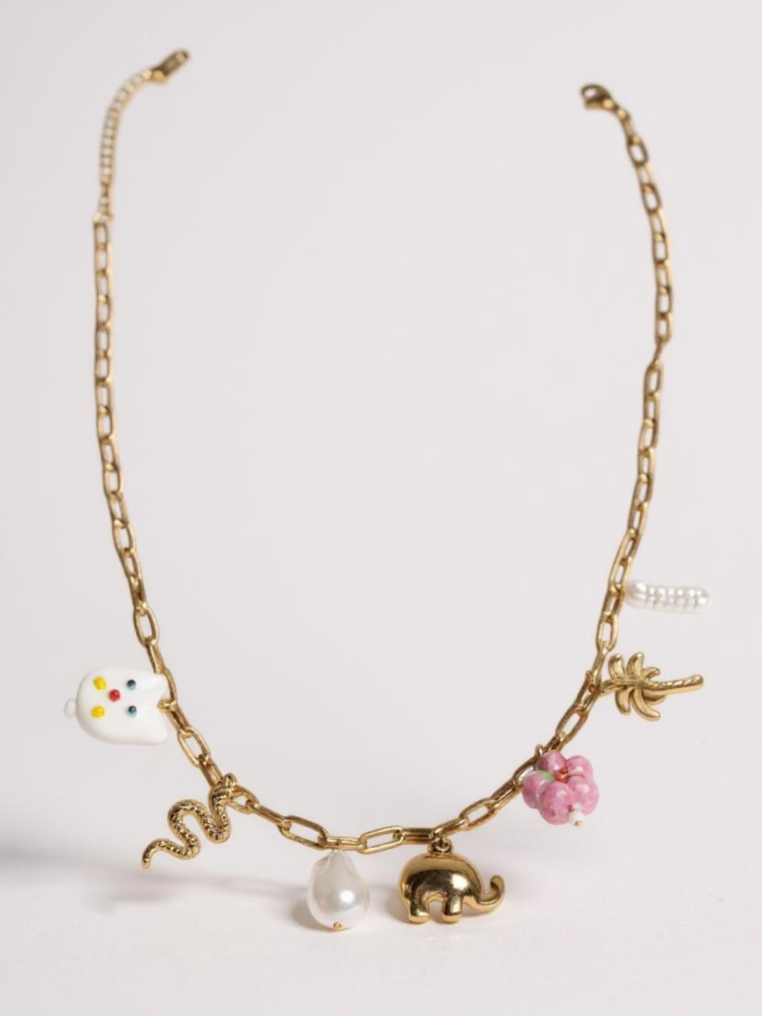 18K Gold Stainless Steel Pearl Flower Elephant Charms Necklaces