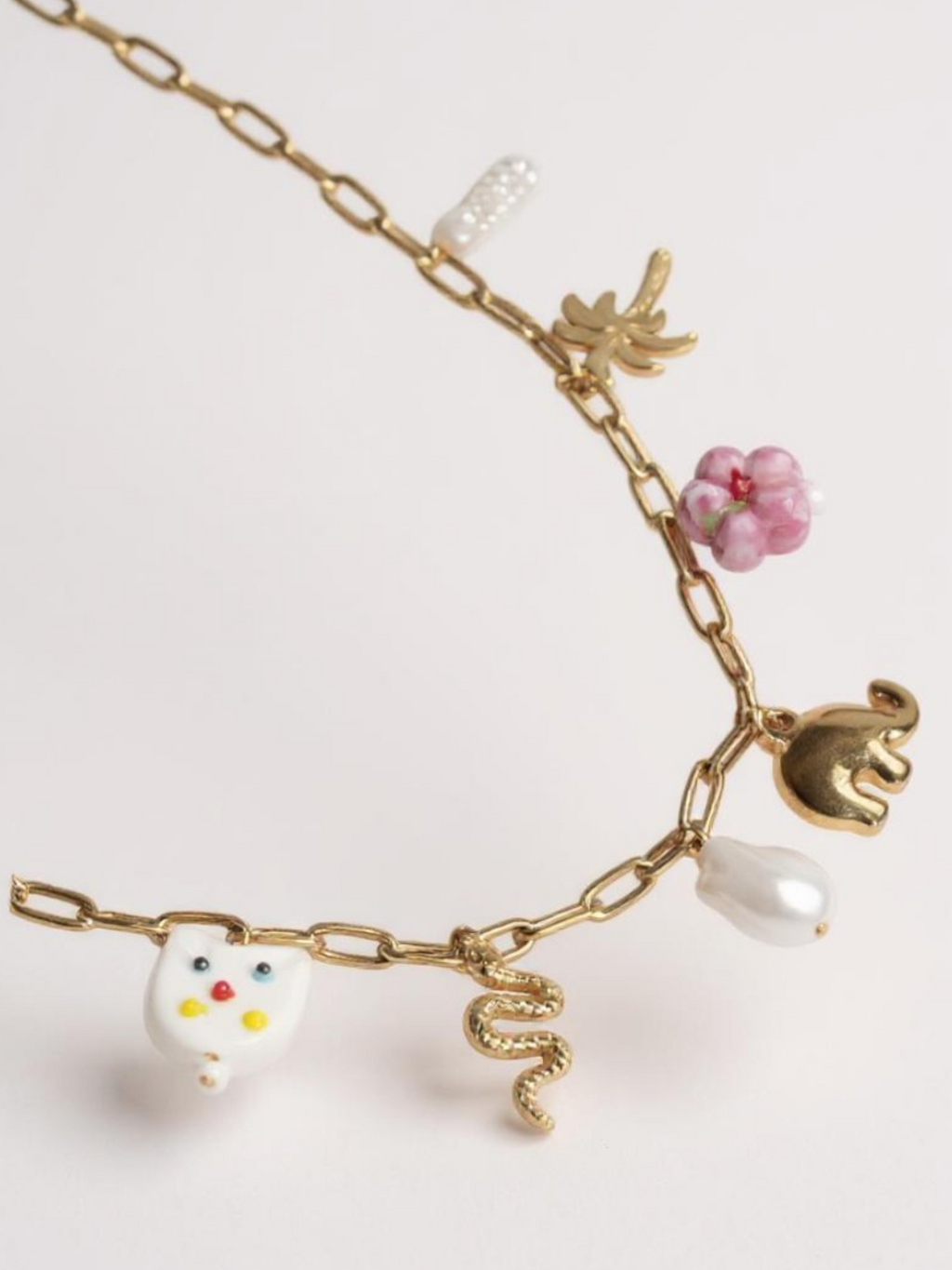18K Gold Stainless Steel Pearl Flower Elephant Charms Necklaces