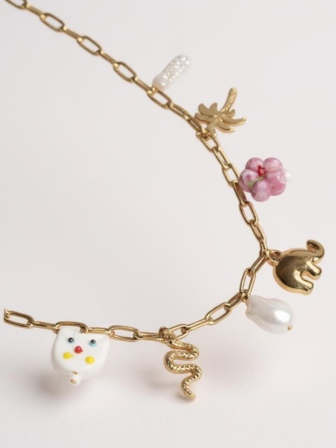 18K Gold Stainless Steel Pearl Flower Elephant Charms Necklaces