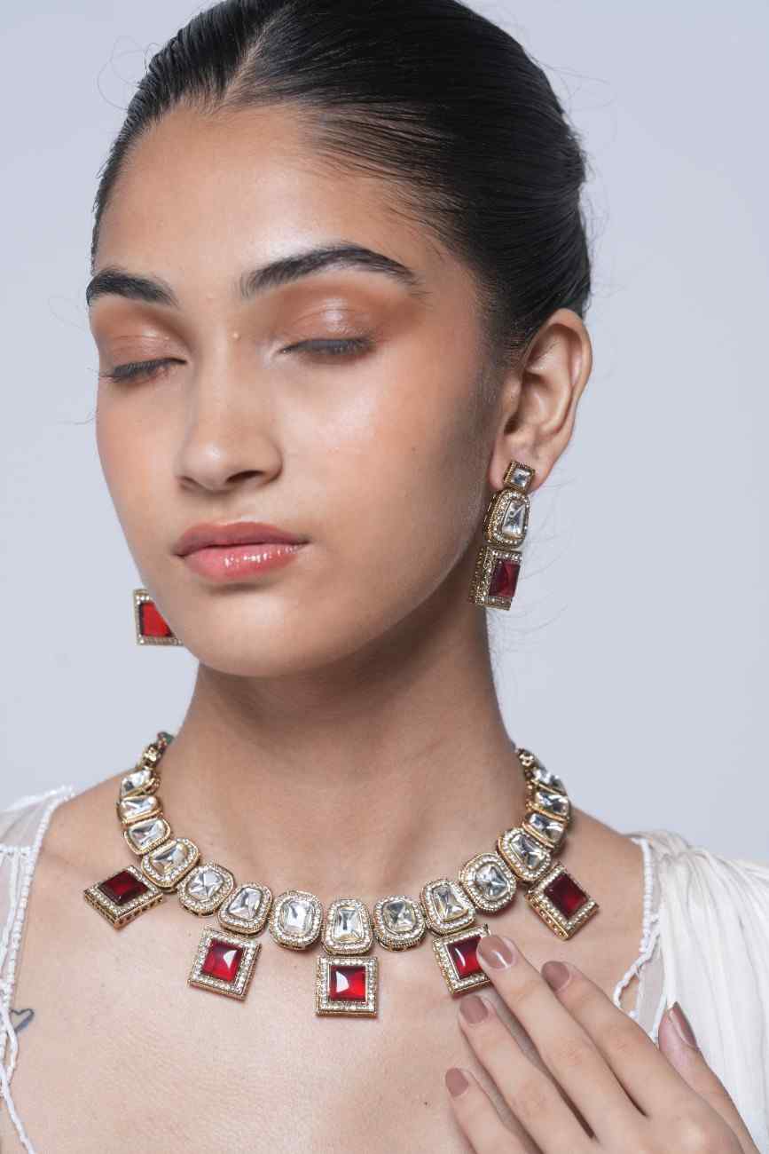 Mehendi Polish Red Kundan Necklace