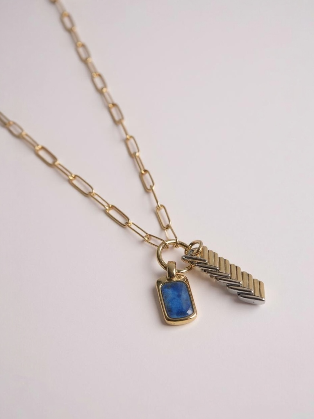 Gold and Silver Color-Block Woven Pendant Necklace