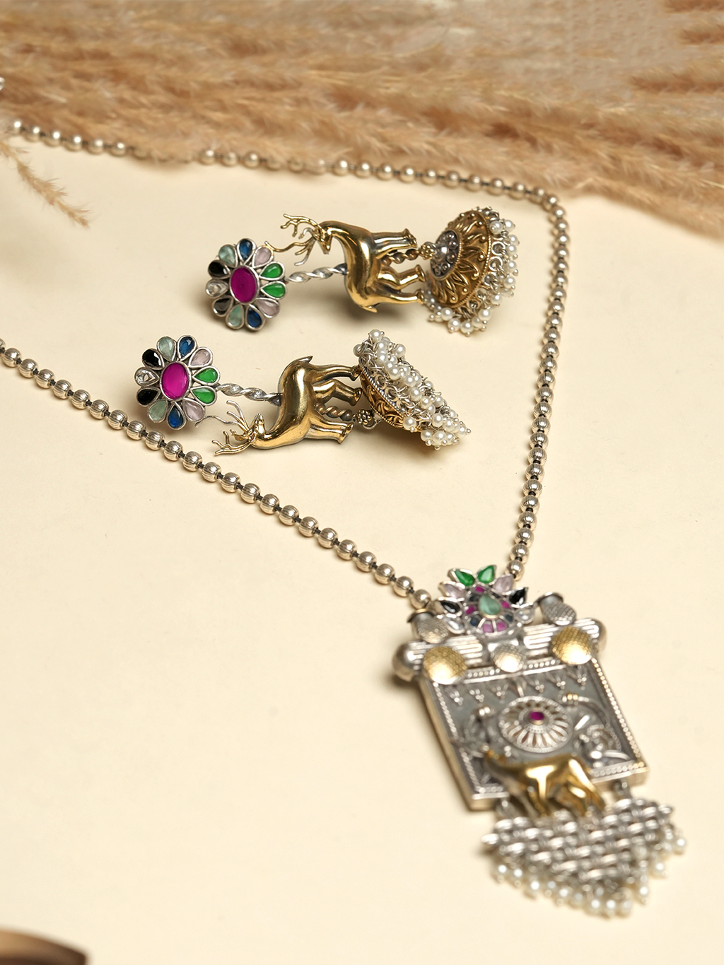 Silver Polish Fusion Pendant Set