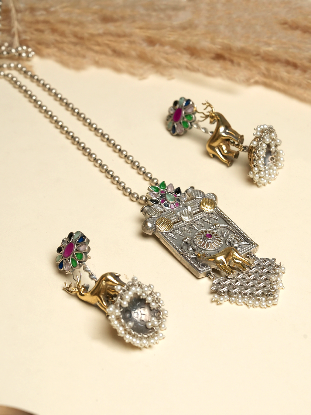 Silver Polish Fusion Pendant Set