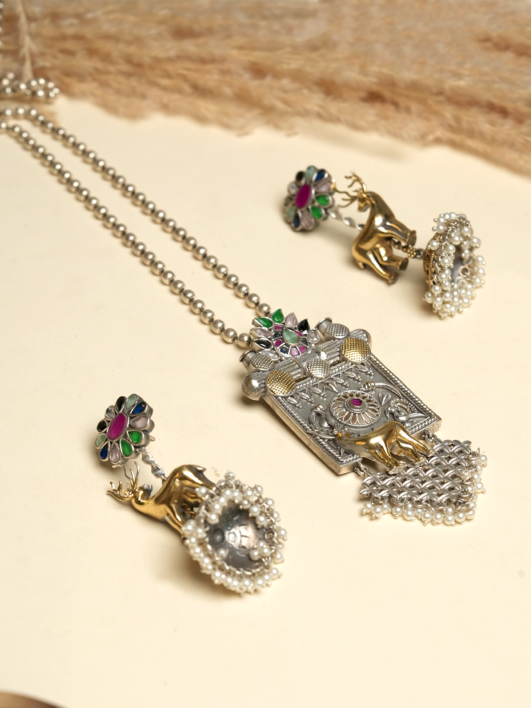 Silver Polish Fusion Pendant Set