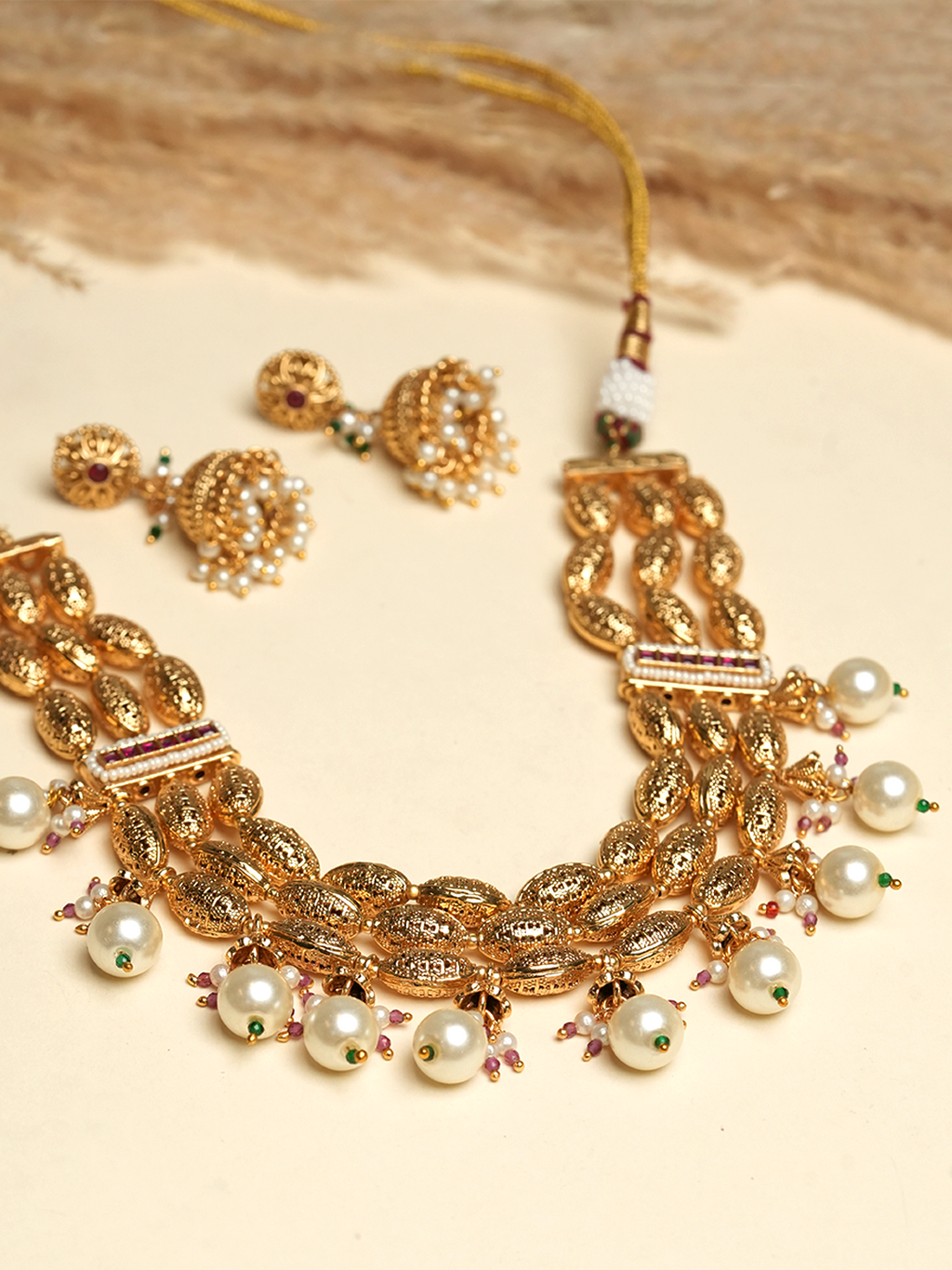 Designer Beaded Golden Necklace