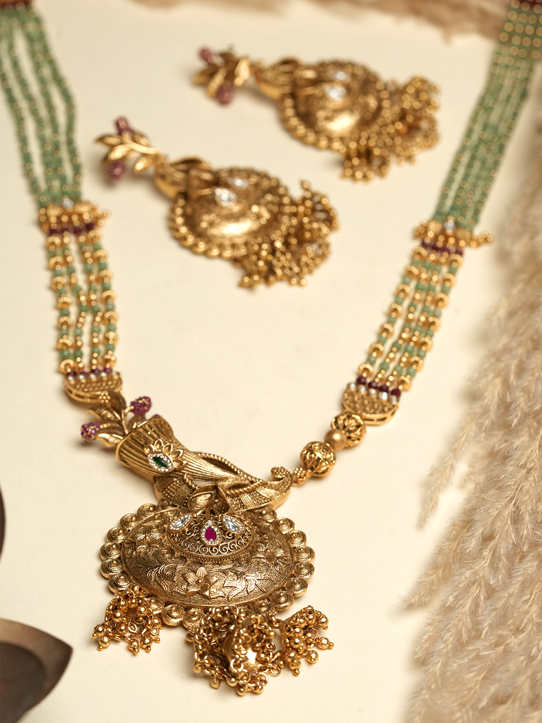Long Designer Antique Pendant Set