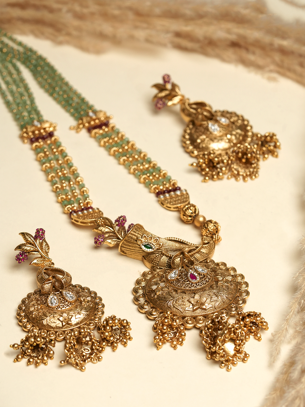 Long Designer Antique Pendant Set