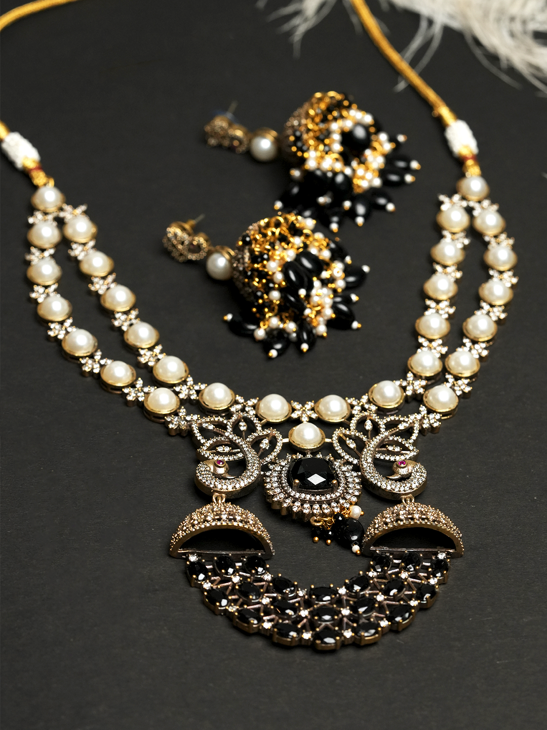 Black Long Mehendi Polish Necklace
