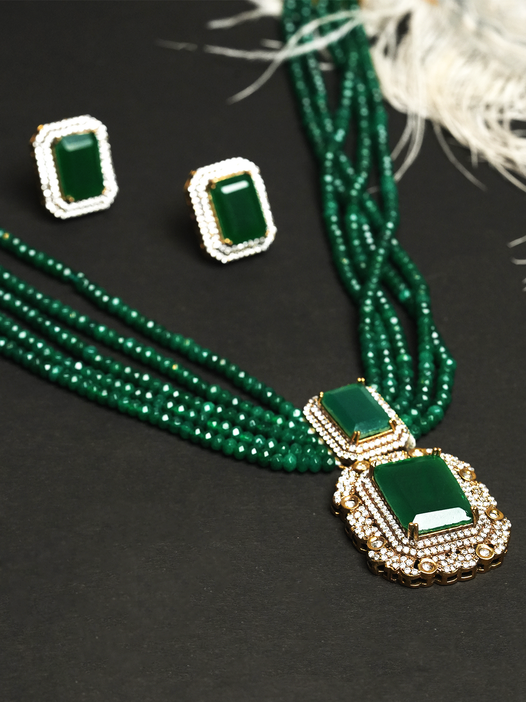 Designer Big Stone Pendant Set