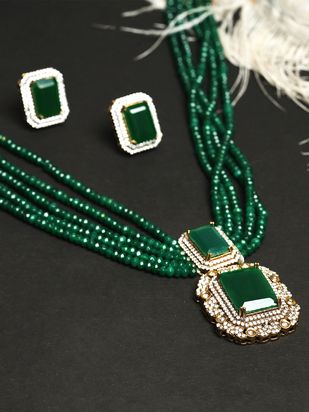 Designer Big Stone Pendant Set