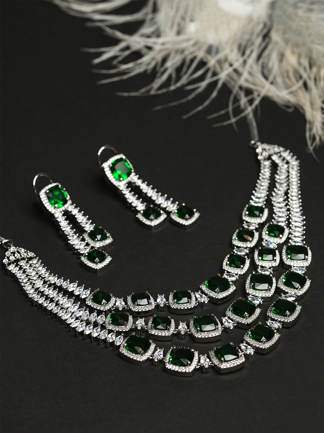 Designer American Diamond Triple Layered Necklace