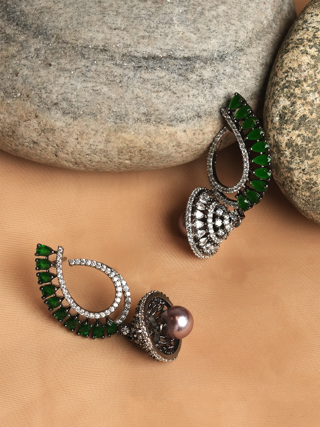 Designer Black Polish AD Jhumki