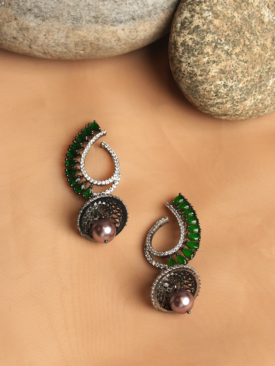 Designer Black Polish AD Jhumki