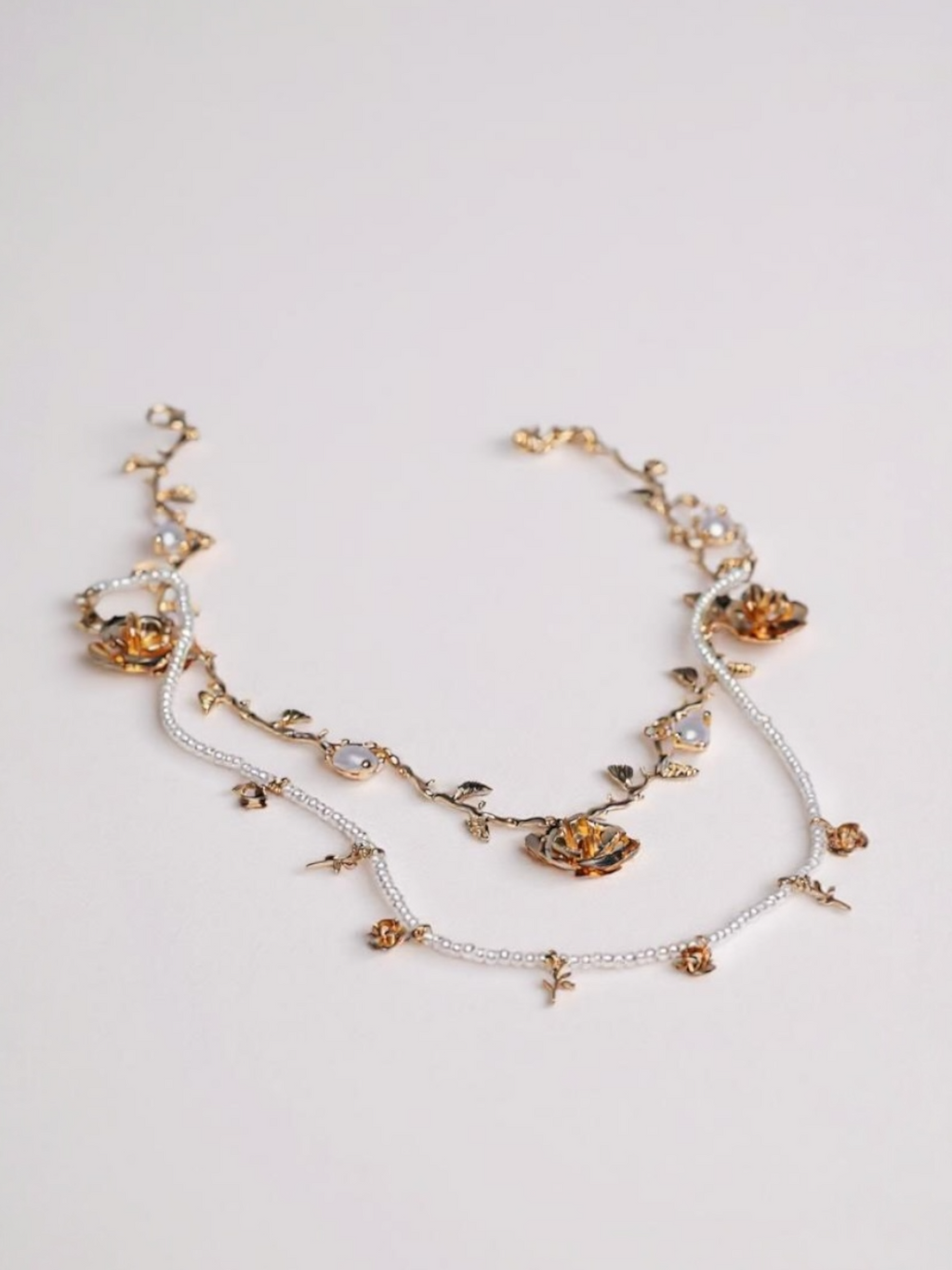 Light Luxury Beaded Stacked Flower Collarbone Necklace