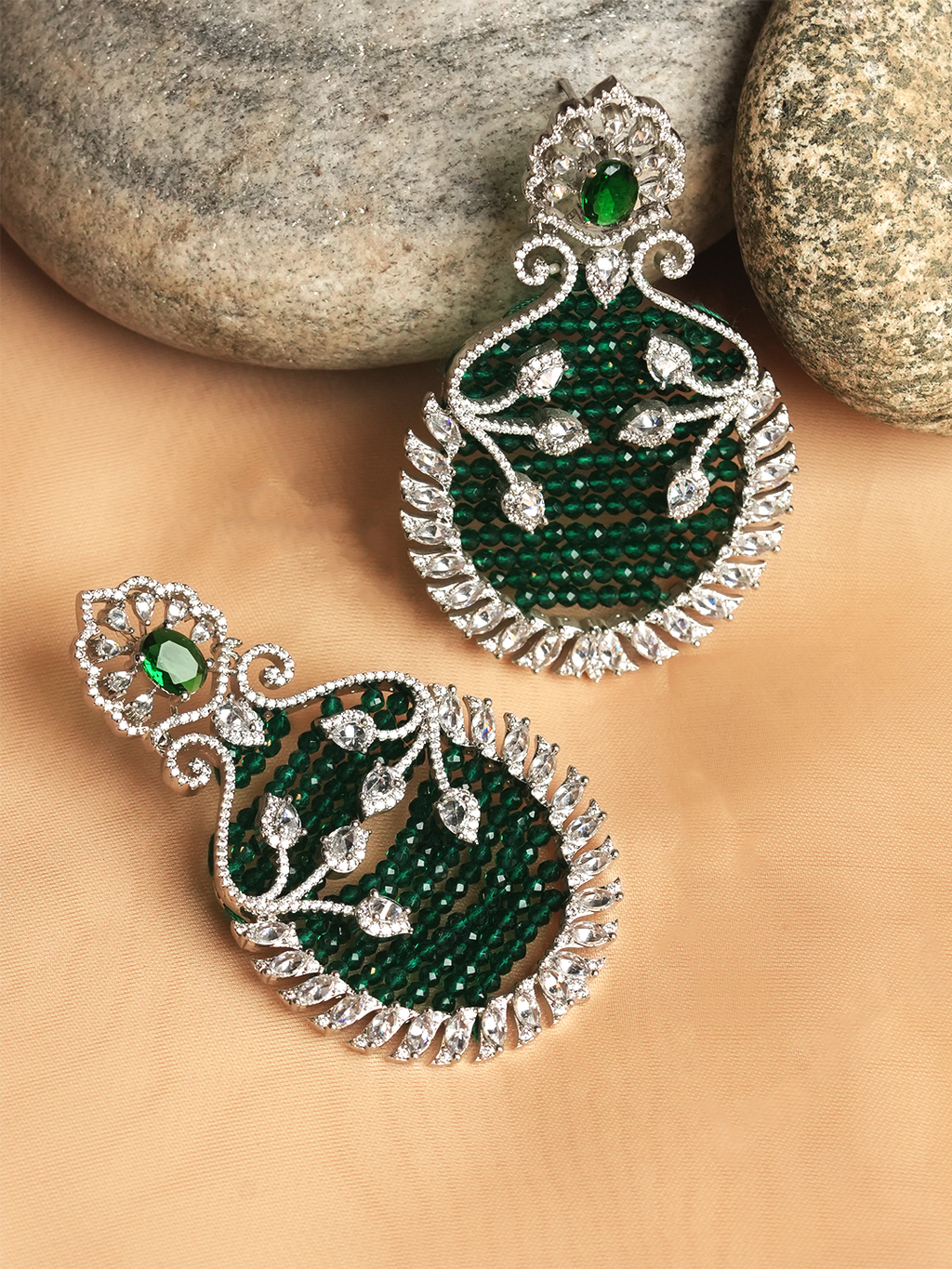Designer Green AD Heavy Earrings