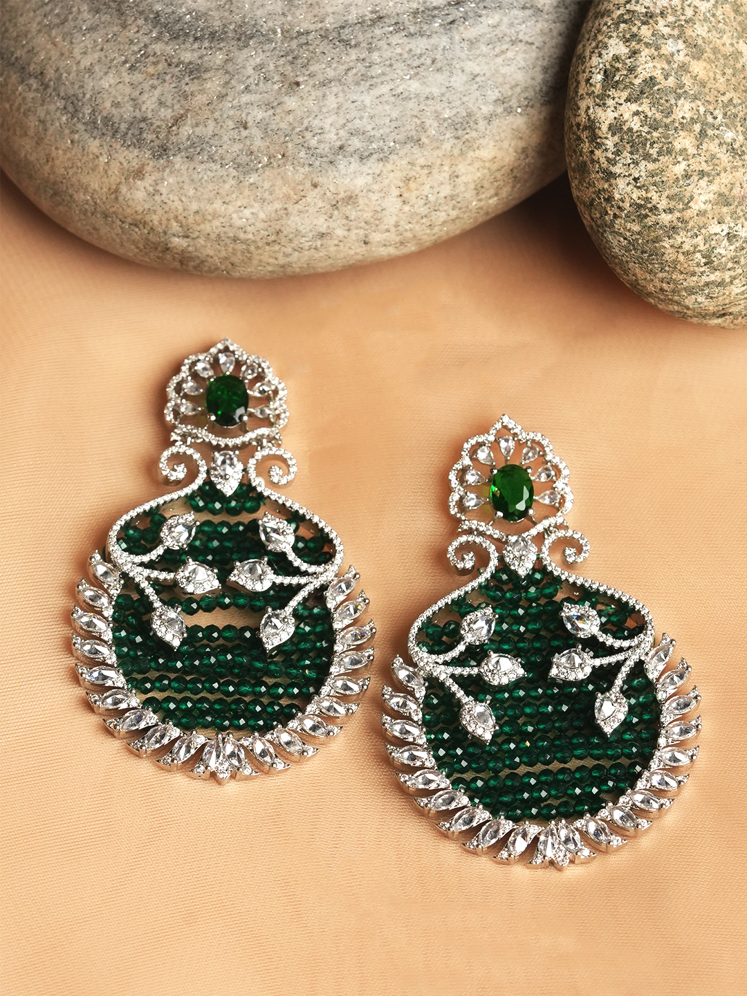 Designer Green AD Heavy Earrings