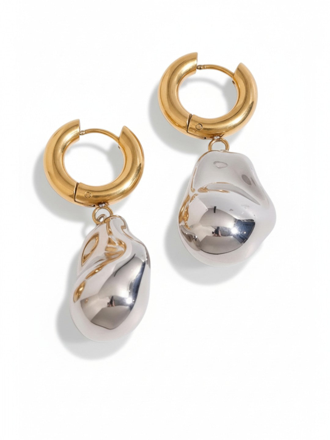 Two Tone Big Bead Pendant Earrings