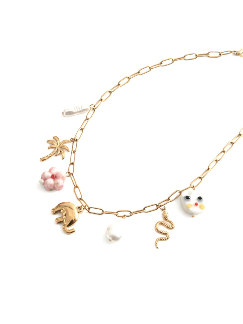 18K Gold Stainless Steel Pearl Flower Elephant Charms Necklaces