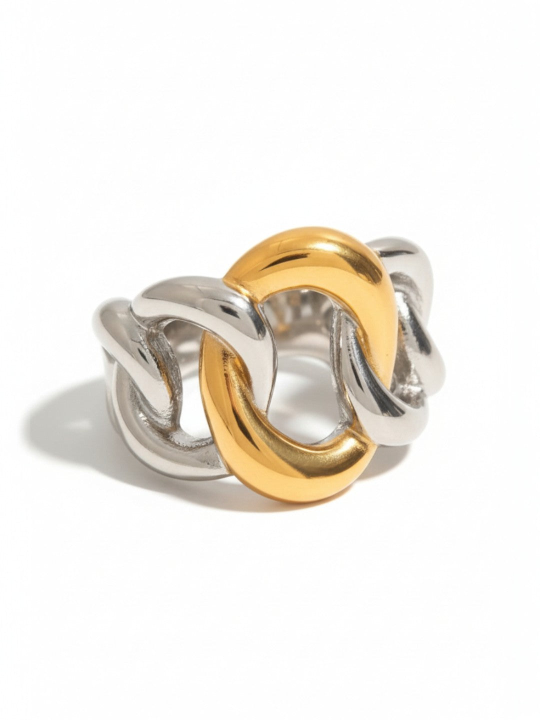 Gold and Silver Combination Twisted Hollow Ring