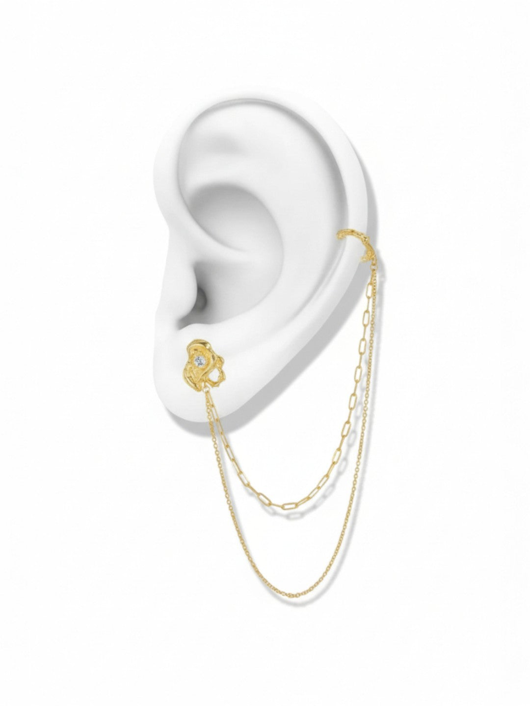 Zircon Stud Double Chain Single Ear Clip