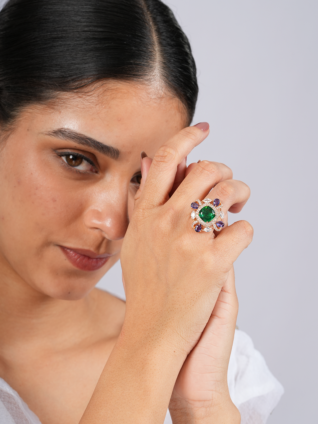 Square Violet Green Ring