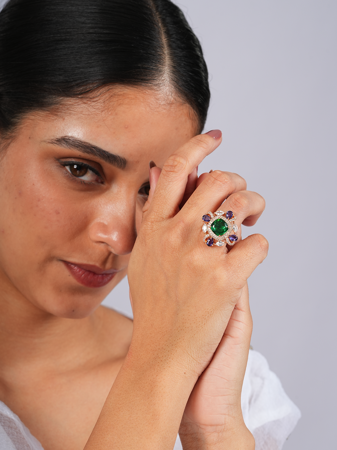 Square Violet Green Ring