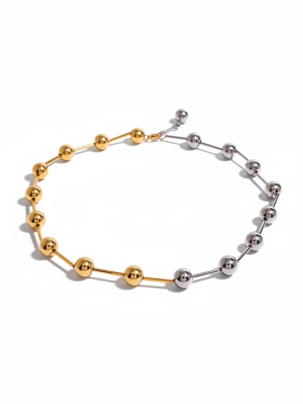 Gold Silver Color Block Steel Ball Necklace