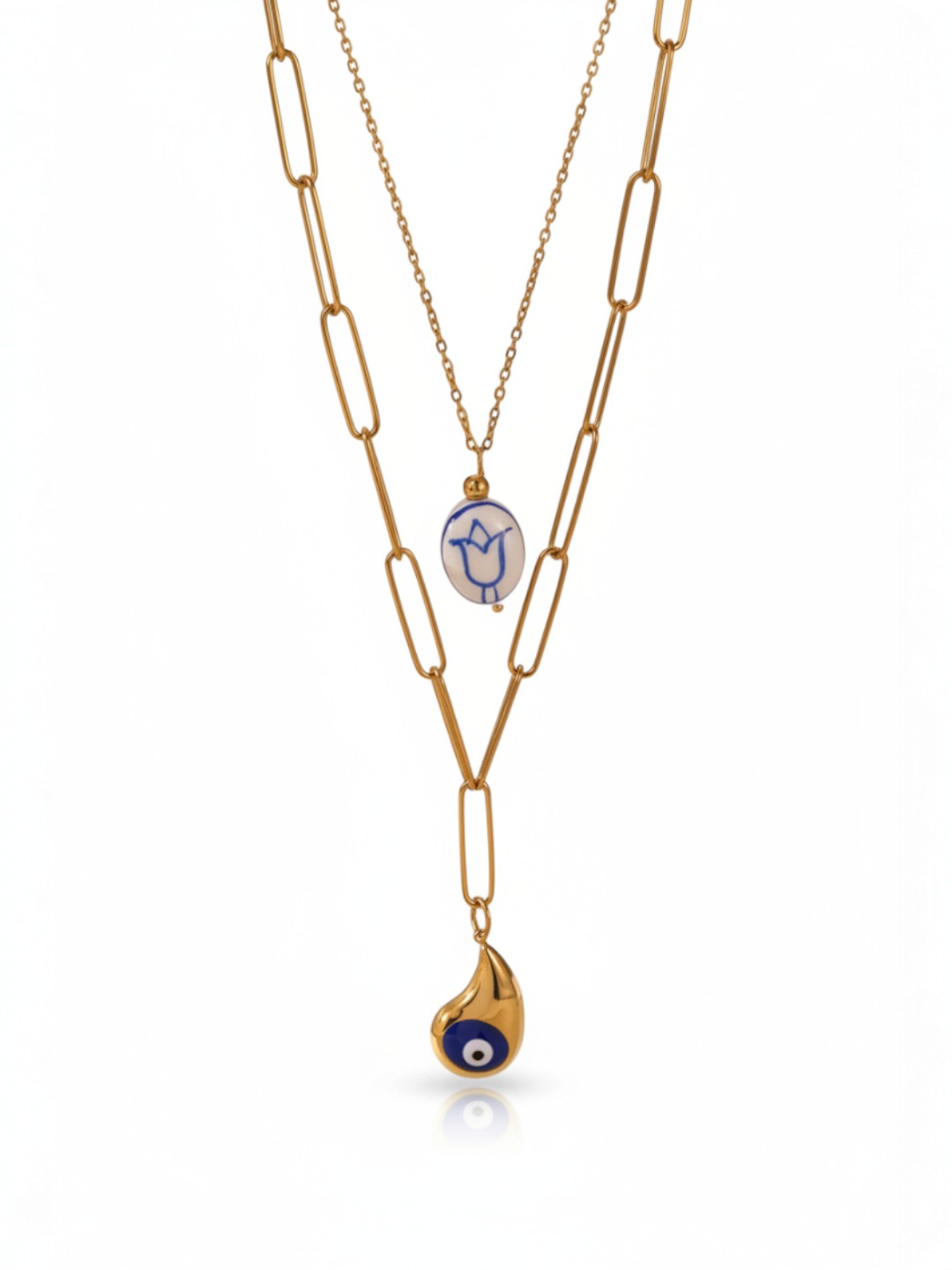 Statement Layered Blue White Flower Ceramic Necklace