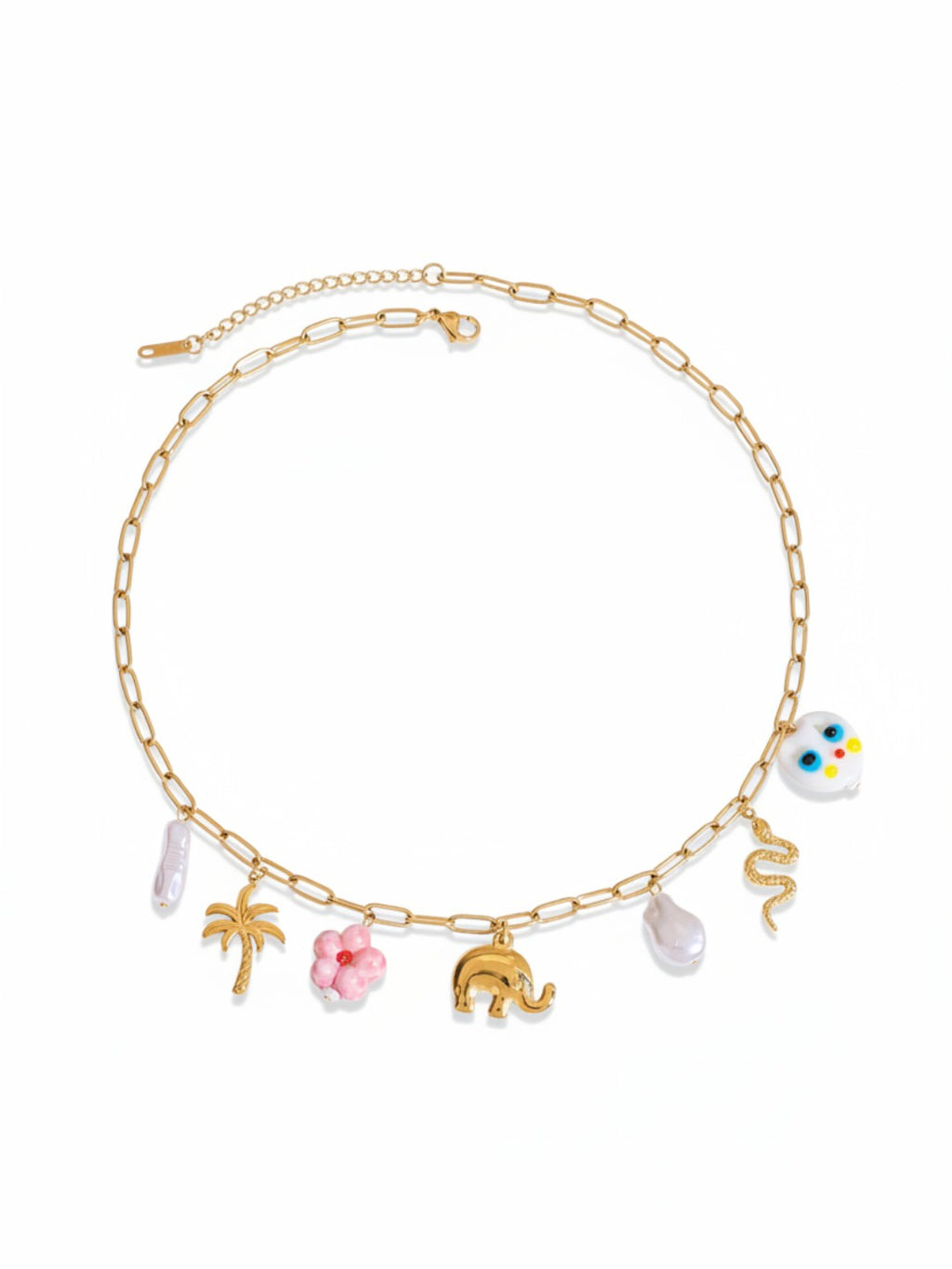 18K Gold Stainless Steel Pearl Flower Elephant Charms Necklaces
