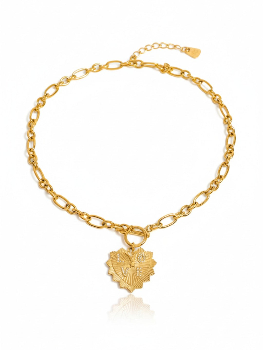 Ribbed Heart White Rhinestone Letter LOVE Pendant Necklace