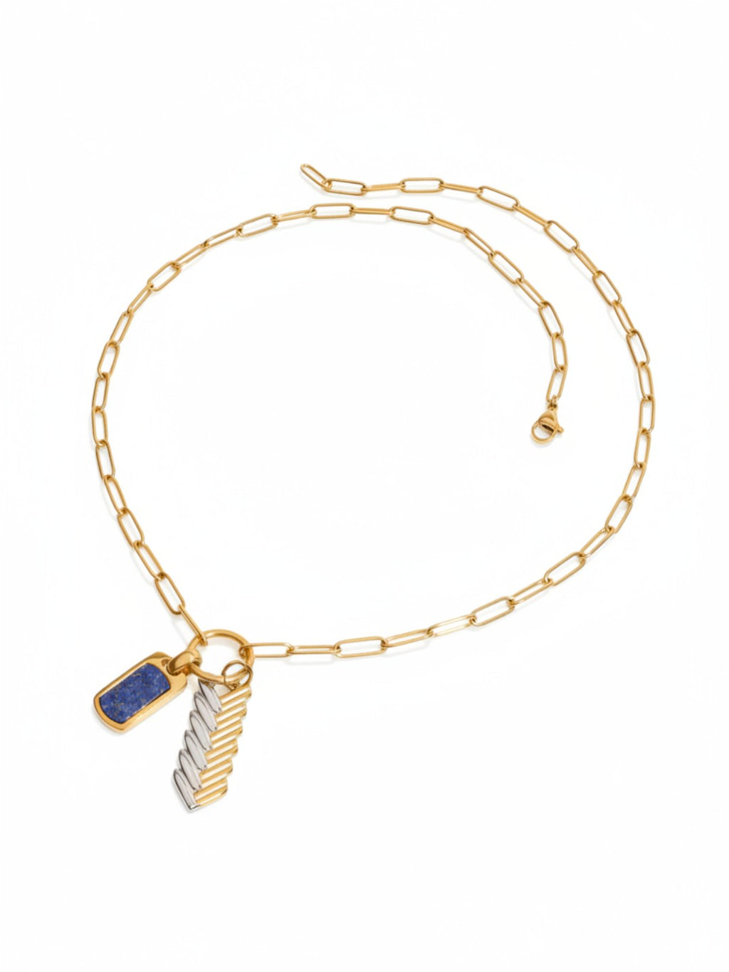 Gold and Silver Color-Block Woven Pendant Necklace