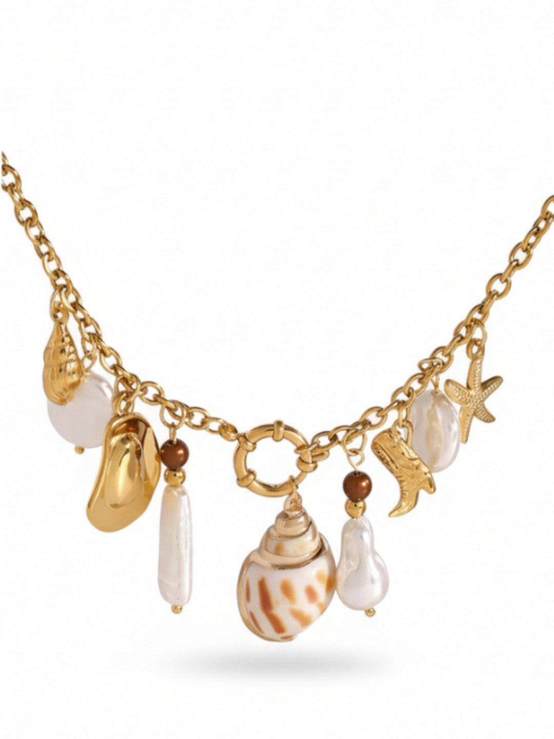 18K PVD Gold Plating Stainless Steel Coral Starfish Ocean Necklace