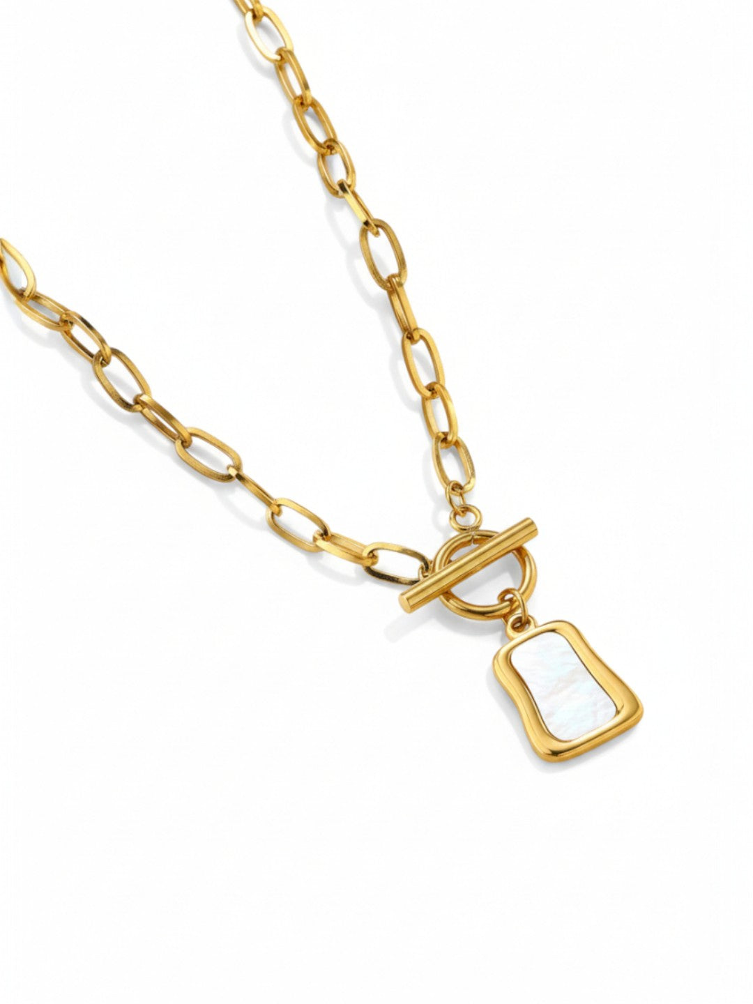 White Shell Square Pendant Necklace