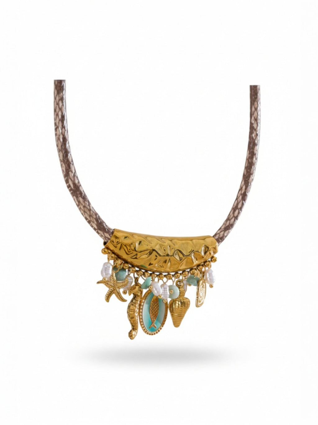 Simulated Pearl Starfish Conch Pendant Necklace