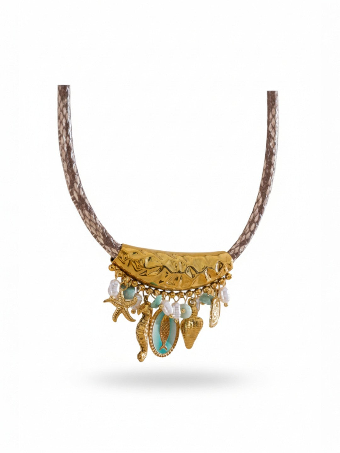 Simulated Pearl Starfish Conch Pendant Necklace