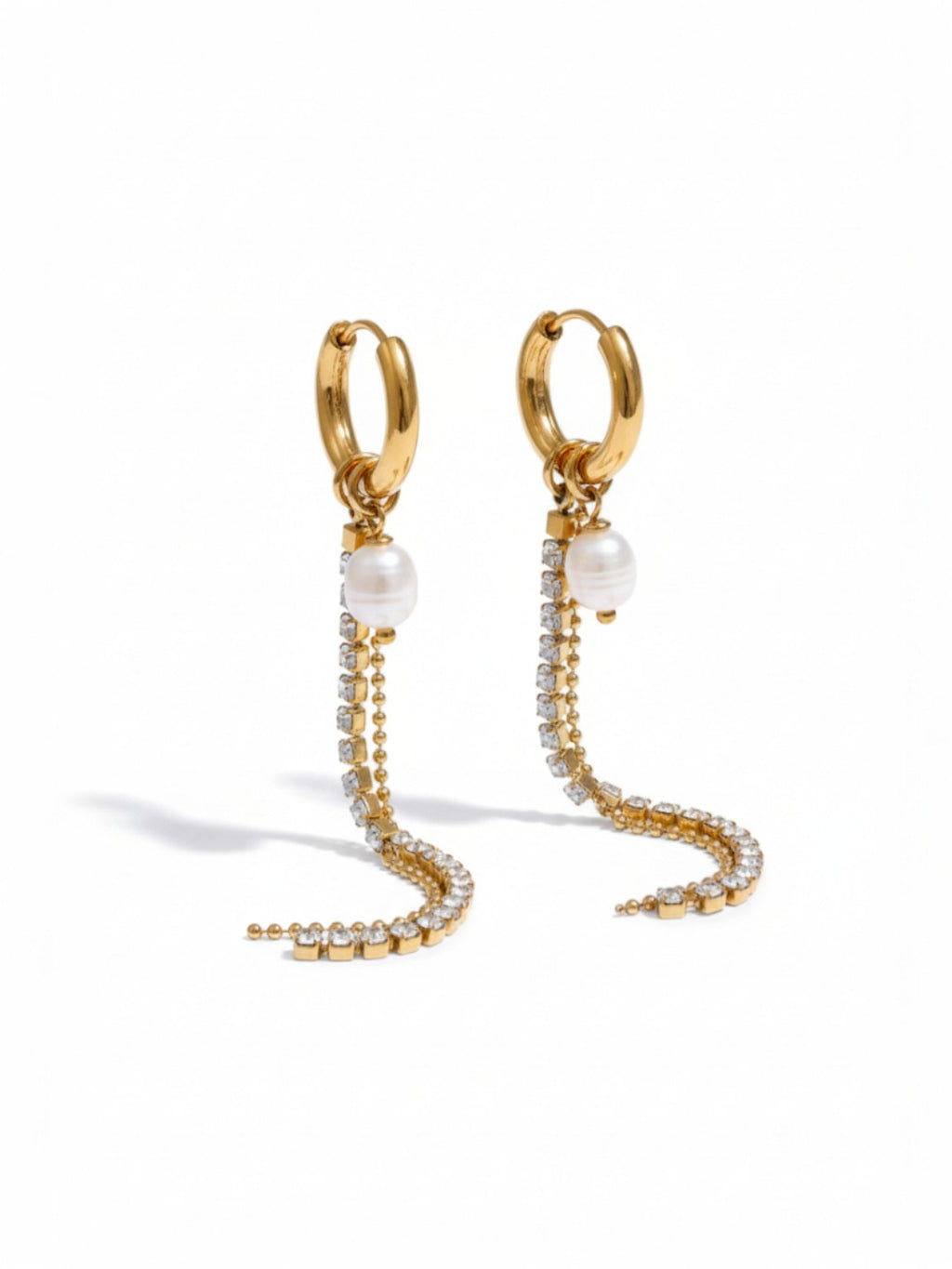 Pearl Zircon Chain Earrings
