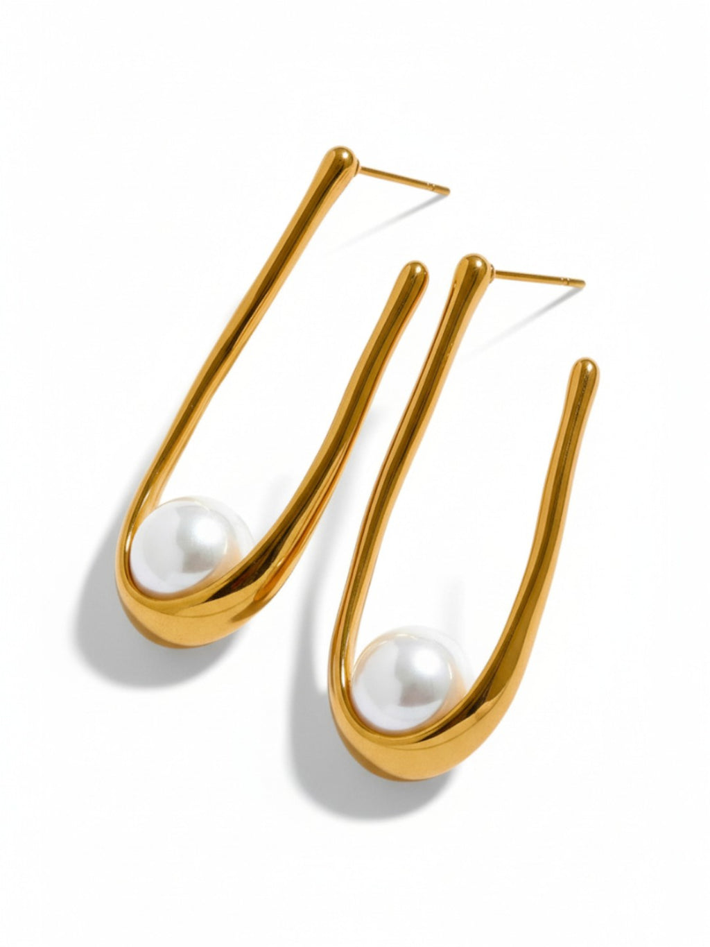 Pearls Geometric Huggie Earrings