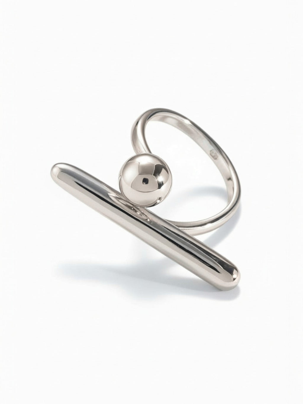Silver T Shaped Ball Open Ring