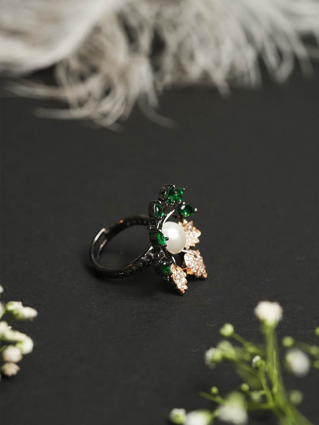 Green Black Polish Ring