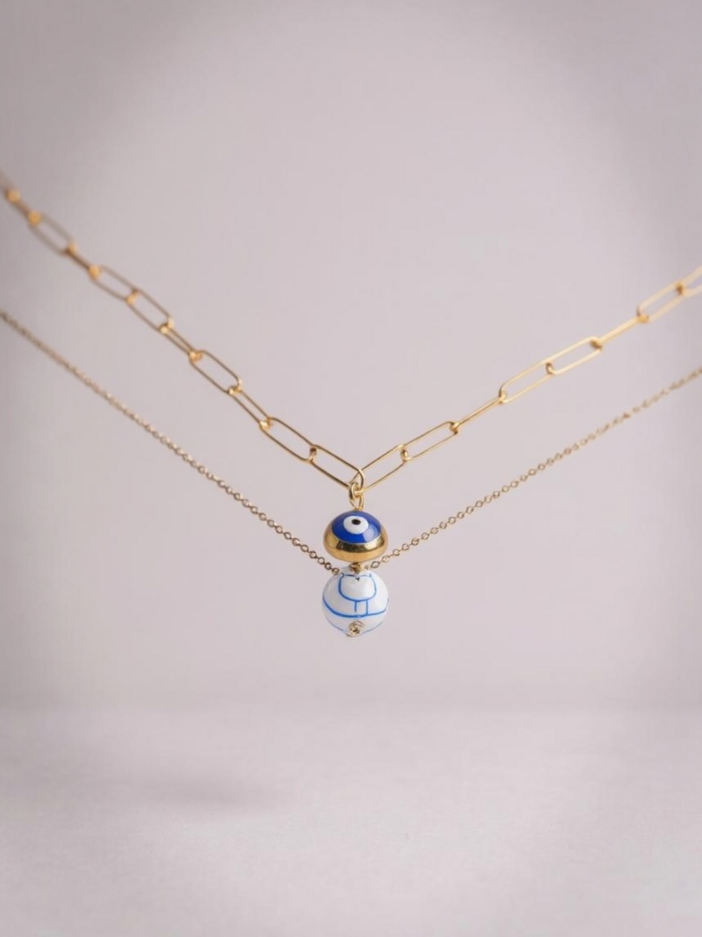 Statement Layered Blue White Flower Ceramic Necklace