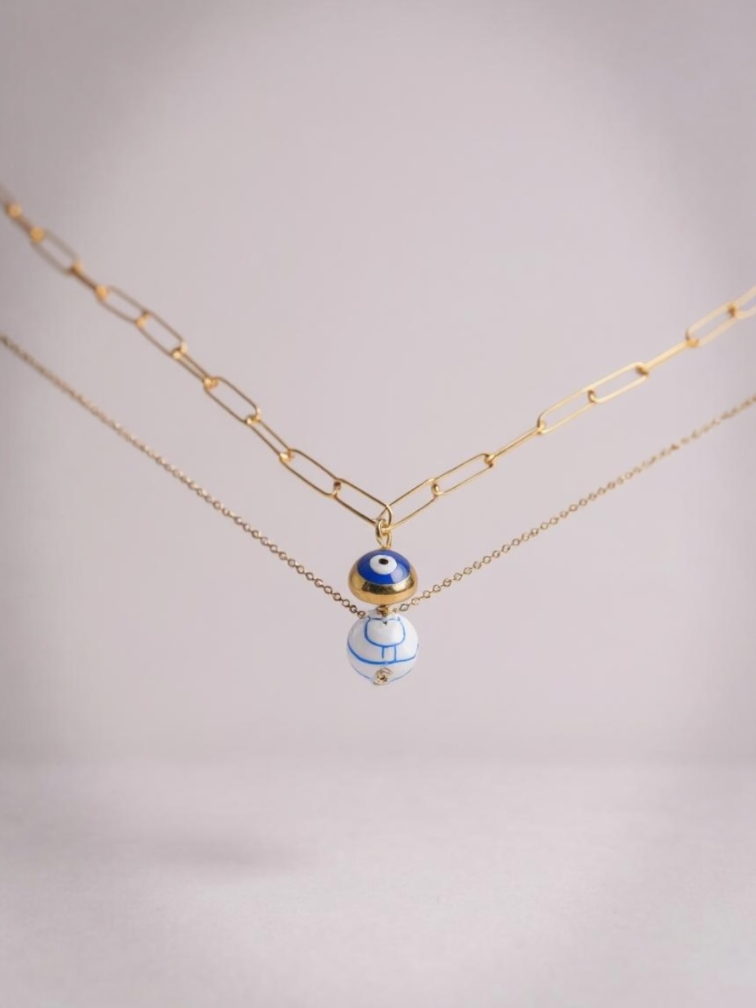 Statement Layered Blue White Flower Ceramic Necklace