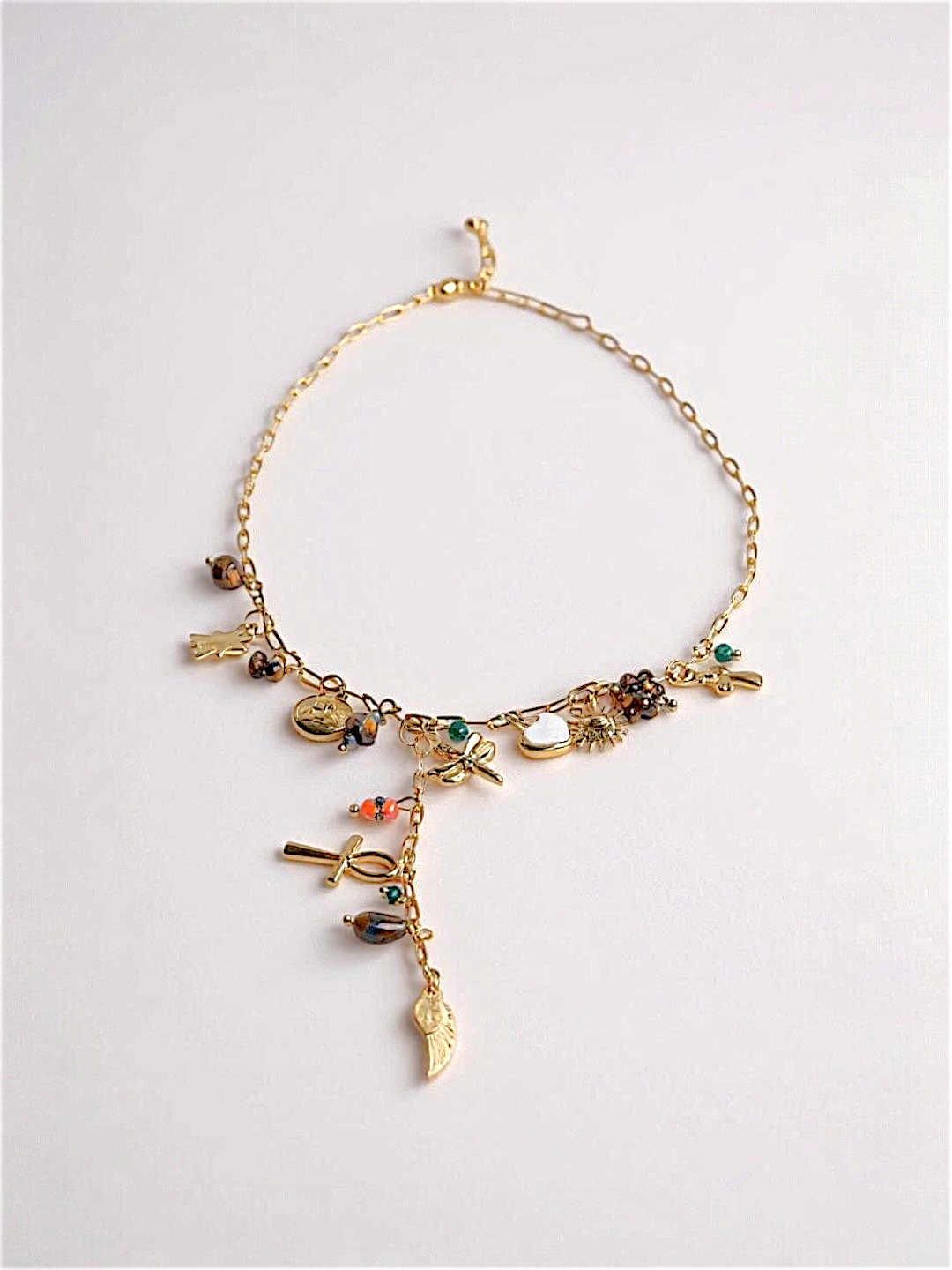 Wing Cross Heart Tiger Stone Pendant Necklace
