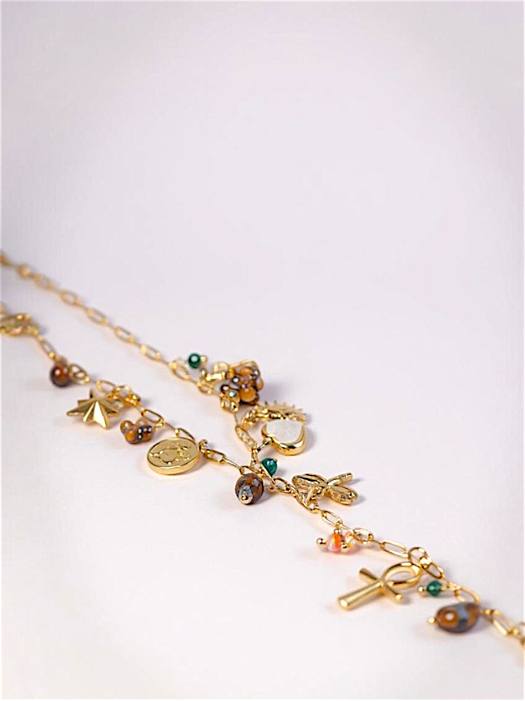 Wing Cross Heart Tiger Stone Pendant Necklace
