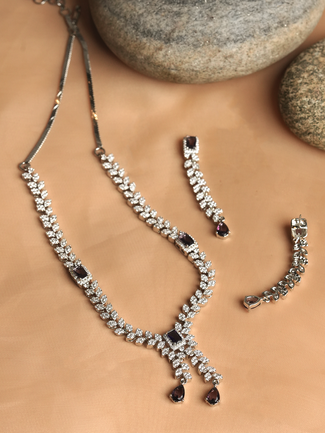 Sleek AD Necklace with Purple Stones