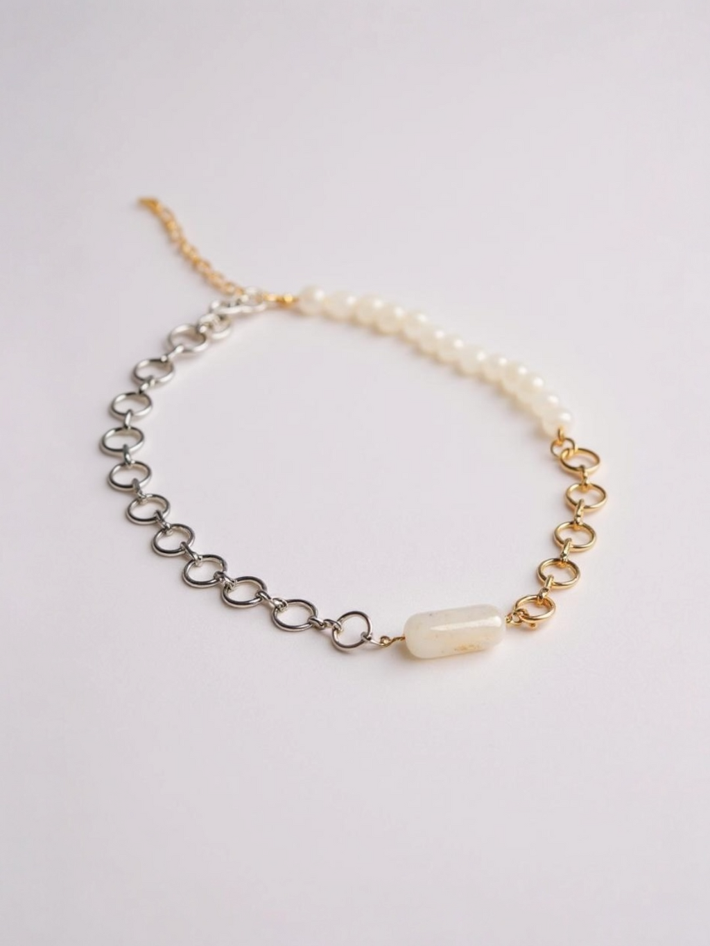 Two Tone Freshwater Pearl O-shaped Hollow Chain Necklace